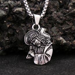 Pendant Necklaces Vintage 316L Stainless Steel Jesus Cross Necklace For Men Punk Fashion Prayer Amulet Jewelry Gift Drop