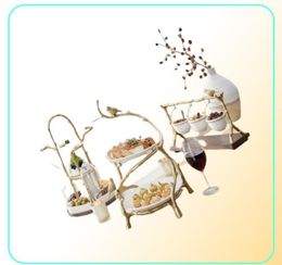 Dishes Plates Gold Oak Branch Snack Bowl Stand Christmas Candy Decoration Display Home Party Specialty Rack7133315