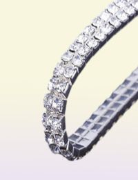 12 pieces Lots 110 Row Silver Bracelets Crystal Rhinestone Elastic Bridal Bangle Bracelet Stretch Whole Wedding Accessories f6850834