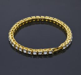 Men Hip Hop Jewelry 5mm Round Rhinestone Bracelet Bling Tenns Bracelet Golden Silver 7inch 8inch Simulate Dimonds Bangles Braceles3960272