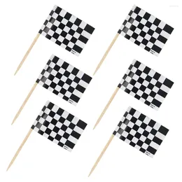 Decorative Flowers 24Pcs Birthday Cake Toppers Checkered Racing Flags Cupcake Picks Dessert Decoration Topper For Wedding Party