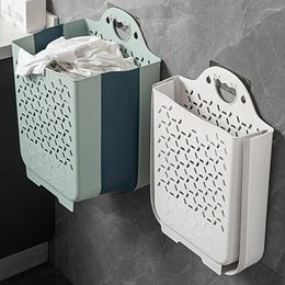 Laundry Bags Basket Organizer Wall-mounted Stable Standing Hollow Folding Dirty Clothes Storage Bucket Bathroom Gadget