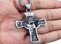 Pendant Necklaces Christ Jesus Crucifix Necklace Stainless Steel Thorns Crown For Men Women Religious Jewelry5789160
