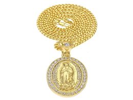 Authentic Hiphop Santa Maria Pendant Necklaces For Mens Oval Charm Gold Plated Full Diamond Hip Hop Jewellery 3205505