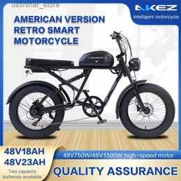 Bikes Ride-Ons Super Power Electric Bicycle for Men 20Inch Fat Ebike 48V 750W 1500W Hub Motor 7 Speed Retro Design Snow Beach L47