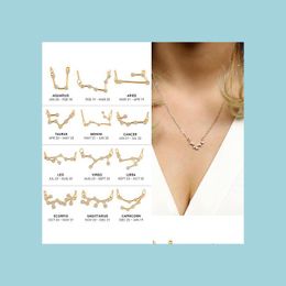 Pendant Necklaces 12 Constellation Pendants Necklace Gift For Women Gold And Sliver Placed Zodiac Jewellery Astrology 12Pcs/Ot Drop Deli Dhofb