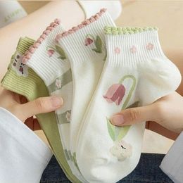 Women Socks 5 Pairs Of Comfortable Breathable Fun And Cute Sen Style Kawaii Tulip Female For Spring Autumn