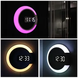Wall Clocks Clock Led Lcd Luxury Digital Mirrors Electric Lighting Mounted Calendar Decorated Decoration Electronic Customised