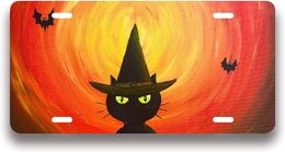 Halloween Front Licence Plate Covers Cats and Bats Tin Signs Funny Decorative Front of Car Vanity Tag Metal Novelty Car Plates