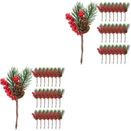 Decorative Flowers 20 Pcs Artificial Pine Tree Cone Fall Garland Red Berry Stems Foam Christmas Branch Cones