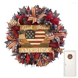 Decorative Flowers 4th Of July Wreath Handcrafted Door Garland Patriotic Wreaths Retro Red Blue White Summer Decoration Decor 40cm For