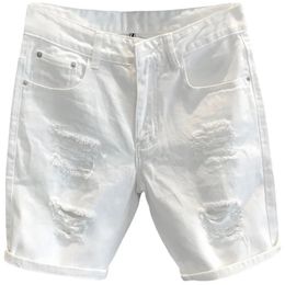 summer mens White hole Shorts fashion Scratched Beggar Jogger 5 points short pants 240409