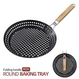 Pans BBQ Frying Pan Pizza Portable Folding Handle Round Non Stick Grill Pot Seafood Kitchen Cooking Tool Outdoor Camping Barbecue