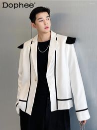 Men's Suits Spring 2024 Blazers Black White Colour Matching One Button Suit Men Women Fashion Long Sleeve Single-Breasted Tailored