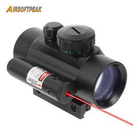 1x40mm Red Dot Sight Gun Scope Red Green Dot Reflex Sight with Red Laser Airsoft Hunting Optical Scope for 11mm/20mm Rail Mount