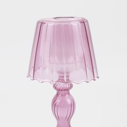 Vintage Creative Glass Candle Holder Crystal Pink Striped Table Lamp Style Candle Holder Home Decorative Ornament