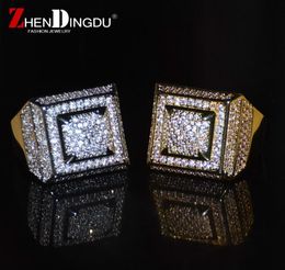 Bling Bling Cubic Zircon Ring Copper Material Gold Silver Color Iced Out Full CZ Hip Hop Rings Men039s Fashion Jewelry Gift7980615