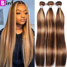 BINF Cheap P4/27 Highlight Bundles Human Hair Peruvian Straight Human Hair Bundles Honey Blonde Coloured Hair Bundles 1/3/4 PCS