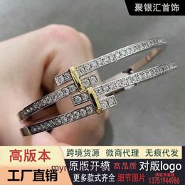 High end designer bangles for Tifancy womens Silver V Gold Material Fashion Commuting Light Luxury Diamond Bracelet and Bracelet Original 1:1 With Real Logo