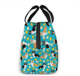 Tacos Cute Corgi Dogs Insulated Lunch Bag Leakproof Cooler Lunch Box for Women Reusable Thermal Tote Bag for Work School Picnic