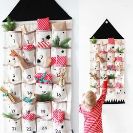 Storage Bags Christmas Fabric Advent Calendar Countdown With Pockets To Fill Reusable Canvas Wall Hangings Bag For Door