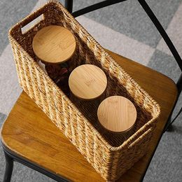 1pc Magazine Newspaper Basket Rustic Handwoven Imitate Rattan Basket Handled Storage Plastic Basket Organiser