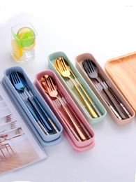 Chopsticks Spoon Set One Person Work Portable Tableware Three Pieces Stainless Steel Fork Single Student Storage Box