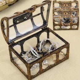 Golden Pirate Transparent Pirate Treasure Storage Box Organizer Earrings Crystal Gem Jewelry Trinket Women Jewelry Display Case