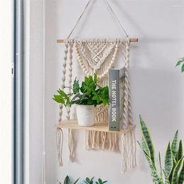 Tapestries Cilected Macrame Tapestry Shelf Wall Hanging Handmade Tassel Cotton Rope Woven Plant Hanger Wood Floating Decor