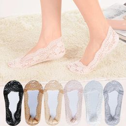 Women Socks For Cotton Summer Thin Fashion Lace Flower Invisible No Show Short Antiskid Ankle Soft Boat Sock 5 Pairs