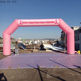 wholesale 8m W 26ft wide Inflatable Anti Breast Cancer Arch Pink Archway Event Entrance Gantry for Advertising or Race/Party