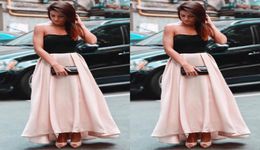 Pink Skirt A Line Evening Dresses 2019 Strapless Prom Dresses Black Top Satin Ankle Length Party Gown Custom semi formal Occasion 8851509