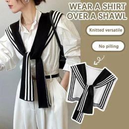 Scarves Women's Black And White Striped Shirt Fake Collar Knitted Shawl Blouse Shoulders Sunscreen For Air-conditioned Room