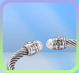 silver torque bangle Necklace Dy Jewelrys Bracelet Sliver Mens Womens Platinum Pearl Head Fashion Versatile Bracelets Jewelr4317265191478