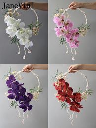Wedding Flowers JaneVini 2024 Elegant Real Touch Bride Handheld Wreath Garland Bouquet With Pearls Bridal Marrige Hand Flower