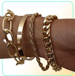 4PcsSet Hip Hop Chunky Thick Miami Curb Cuban Bracelets Bangles Punk Metal ed Rope Chain Bracelet Jewellery Gift8338905