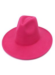 Whole Fashion Men Women Solid Color Peach Heart Party Top Hat Ladies Panama Style Wide Brim Wool Felt Fedora Hats4650076