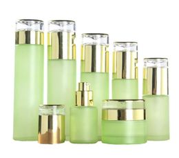 Frosted Green Glass Bottle Cream Jar Empty Refillable Lotion Spray Pump Bottles Cosmetics Container 20ml 30ml 40ml 60ml 80ml 100ml2085823