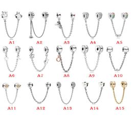 NEW 925 Sterling Silver Fit Charms Bracelets Safe Chain Rainbow Love Heart Crown Gold Charms for European Women Wedding Original Fashion Jewelry1439738