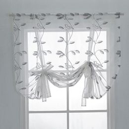 Curtain & Drapes Roman Shade European Embroidery Leaf Tie Up Window Kitchen Bedrooms Pubs Voile Sheer Tab Top236b