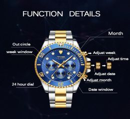 2021 TEVISE Fashion Automatic Mens Watches Stainless Steel Men Mechanical Mristwatch Date Week Display Male Clock with box5264365