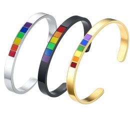 6MM Rainbow Color Cuff Bangle Bracelets for Men Women Jewelry Stainless Steel Lesbian Gay Pride Metal Bracelet Pink LGBT Stripe 2397092