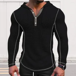 Men's Hoodies Men Polyester Hoodie Stylish Waffle Cotton With Slim Fit Button Closing Breathable Casual Long For Fashionable