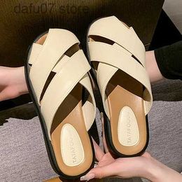 Slippers Fashionable Baotou for Womens Outwear 2024 Spring/Summer New Knitted Hollow Out One Step Lazy People H240412