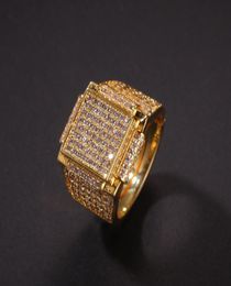 Hip Hop Fashion Rings Copper Gold Silver Color Iced Out Bling Micro Pave Cubic Zircon Geometry Ring Charms For Men gift5503573