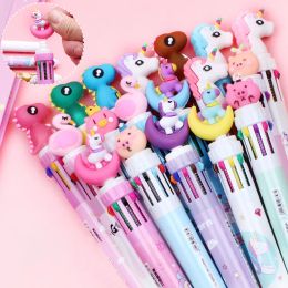 Pens 20Pcs/Lot Cute 10 Color Ballpoint Pen Multicolor Retractable Pens Kawaii Unicorn Pig Pony Office Supplies School Stationery