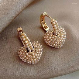 Dangle Earrings In Celebrity Style Sweet Pearl Peach Heart Love For Woman Fashion Luxury Jewellery Unusual Accessories