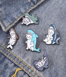 Ocean Animal Eat Cat Shape Brooches Unisex Cartoon Alloy Enamel Lapel Pins Children Cute Eating Schoolbag Clothes Badge Accessories Wholesale4681062