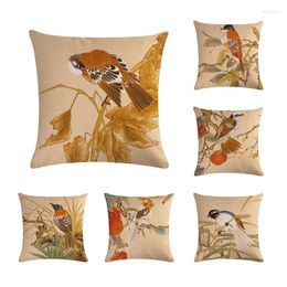 Pillow Classical Chinese Style Cover 45x45CM Thrush Birds Series Print Decorative Pillows Home Bedroom Sofa Chair Pillowcase