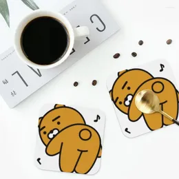 Table Mats KakaoTalk Friends Hello Coasters Leather Placemats Non-slip Insulation Coffee For Decor Home Kitchen Dining Pads Set Of 4